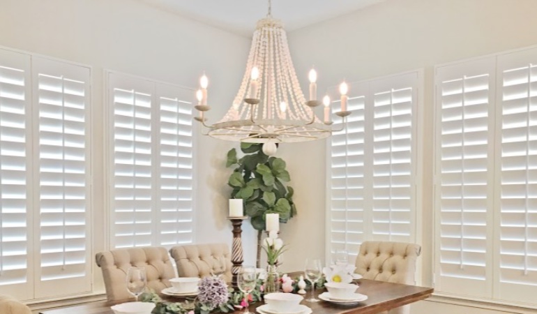 Polywood shutters in a San Jose dining room.