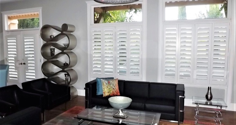 San Jose DIY shutters in living room.