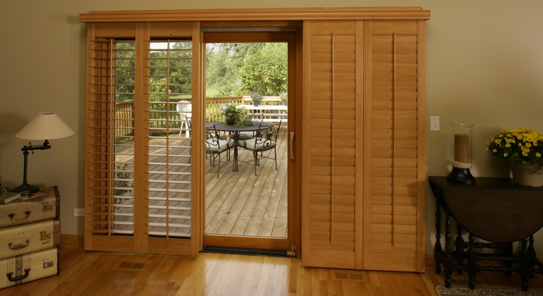 Theme your wood to create a transition from inside to outside. San Jose wood shutter sliding door