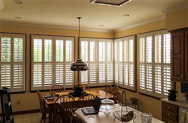 Polywood plantation shutters are great for oversized windows. Plantation shutters in kitchen